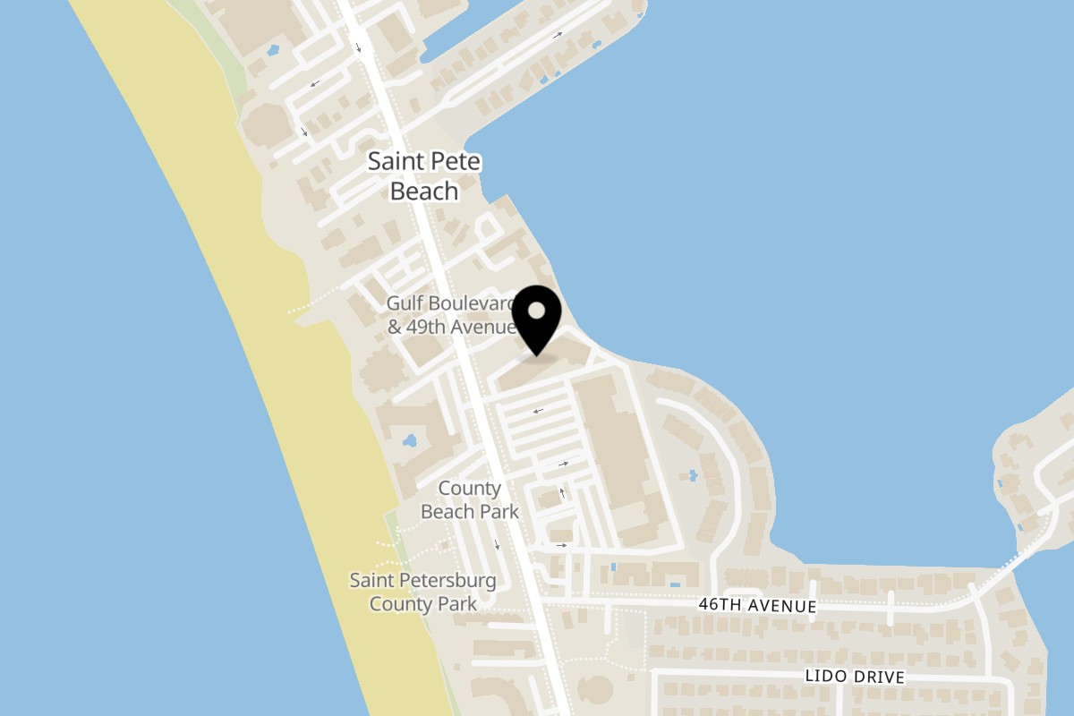 Map showing the location of Indian Bistro IB2 SP Beach on 4785 Gulf Blvd in St Pete Beach